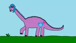 Size: 1010x572 | Tagged: safe, artist:kookaman25, artist:stevenpepi, derpibooru import, izzy moonbow, dinosaur, sauropod, g5, my little pony: a new generation, 1000 hours in ms paint, dinosaurified, diplodocus, image, png, species swap