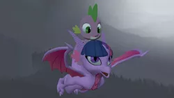 Size: 1280x720 | Tagged: safe, artist:ponygamer2020, artist:ponygamersfm, derpibooru import, spike, twilight sparkle, dragon, 3d, cute, dragonified, dragons riding dragons, duo, female, flying, friendship, image, jpeg, looking at each other, looking at someone, male, mama twilight, night, riding, shipping, sitting, smiling, source filmmaker, species swap, spikabetes, spike riding twilight, straight, tree, twiabetes, twilidragon, twispike