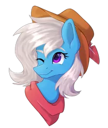 Size: 1869x2220 | Tagged: safe, artist:lambydwight, derpibooru import, oc, oc:quiver, pony, bust, clothes, hat, image, one eye closed, png, portrait, scarf, simple background, transparent background, wink