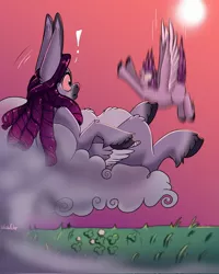 Size: 1638x2048 | Tagged: safe, alternate version, artist:unfinishedheckery, derpibooru import, oc, unofficial characters only, pegasus, pony, cloud, digital art, falling, female, image, jpeg, mare, on a cloud, open mouth, screaming, sitting, sitting on cloud, smoking, spread wings, tail, wings