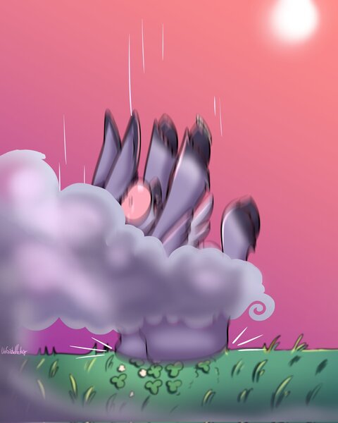 Size: 1638x2048 | Tagged: safe, alternate version, artist:unfinishedheckery, derpibooru import, oc, unofficial characters only, pegasus, pony, butt, cloud, digital art, falling, female, image, jpeg, mare, on a cloud, oof, plot, sitting, sitting on cloud, solo, spread wings, tail, wings