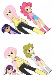 Size: 901x1310 | Tagged: safe, artist:skill:draw, derpibooru import, fluttershy, pinkie pie, posey, surprise, twilight (g1), twilight sparkle, twilight sparkle (alicorn), alicorn, human, clothes, flutterr mlh, g1, g1 to g4, g4, generation leap, horn, horned humanization, humanized, image, jpeg, simple background, smiling, white background, youtube link