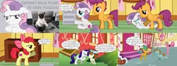 Size: 3840x1440 | Tagged: safe, artist:darthwill3, derpibooru import, apple bloom, featherweight, scootaloo, snails, snips, sweetie belle, dog, earth pony, pegasus, pony, pug, unicorn, pony creator, ponyville confidential, season 2, angry, bow, clubhouse, colt, comic, cooking, cooking pot, crusaders clubhouse, crying, cutie mark, cutie mark crusaders, dialogue, evil, evil sweetie belle, female, filly, floppy ears, foal, foal free press, frown, gritted teeth, hair bow, horn, image, male, mare, newspaper, png, ponyville schoolhouse, sad, school, sitting, smiling, speech bubble, stallion, stove, sugarcube corner, teeth, text, the cmc's cutie marks, wings