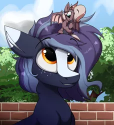 Size: 1885x2067 | Tagged: safe, artist:arume_lux, derpibooru import, oc, oc:efflorescence, oc:witching hour, unofficial characters only, bat pony, pony, unicorn, bat pony oc, bat wings, blaze (coat marking), coat markings, couple, facial markings, female, freckles, horn, horn grab, image, male, mare, micro, png, stallion, wings