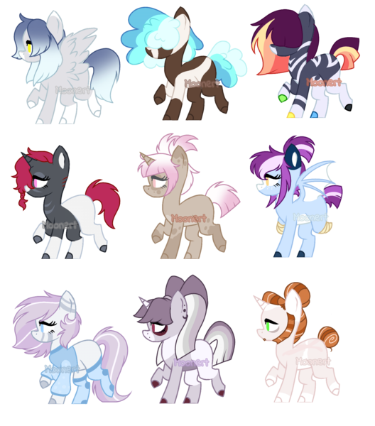 Size: 1585x1800 | Tagged: safe, artist:moonert, derpibooru import, oc, unofficial characters only, bat pony, earth pony, pegasus, pony, unicorn, base used, bat pony oc, bat wings, earth pony oc, female, hair over eyes, horn, image, male, mare, pegasus oc, png, simple background, stallion, transparent background, unicorn oc, wings