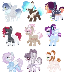 Size: 1585x1800 | Tagged: safe, artist:moonert, derpibooru import, oc, unofficial characters only, bat pony, earth pony, pegasus, pony, unicorn, base used, bat pony oc, bat wings, earth pony oc, female, hair over eyes, horn, image, male, mare, pegasus oc, png, simple background, stallion, transparent background, unicorn oc, wings