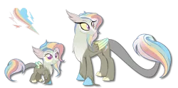 Size: 1920x951 | Tagged: safe, artist:teal-quil, derpibooru import, oc, oc:camelia, draconequus, female, image, interspecies offspring, offspring, parent:discord, parent:rainbow dash, parents:discodash, png, simple background, solo, transparent background