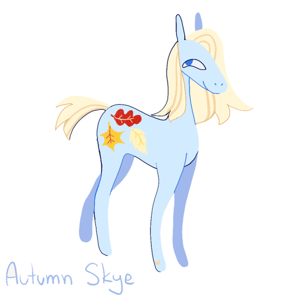 Size: 640x640 | Tagged: safe, artist:skyefal, derpibooru import, autumn skye, earth pony, pony, autumn, blonde hair, blue coat, blue eyes, g3, image, leaves, png, short tail, simple background, solo, tail, tall, white background