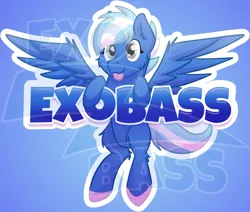 Size: 1024x869 | Tagged: safe, artist:exobass, derpibooru import, oc, oc:exobass, pegasus, :p, badge, conbadge, font, image, jpeg, pegasus oc, tongue out, wings