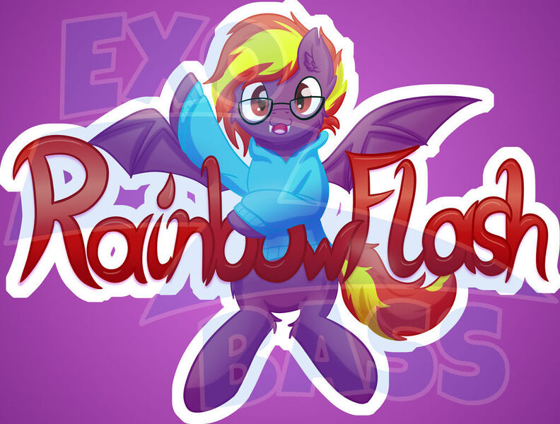 Size: 1024x776 | Tagged: safe, artist:exobass, derpibooru import, oc, oc:rainbowflash, bat pony, badge, bat pony oc, bat wings, clothes, commission, conbadge, fangs, glasses, hoodie, image, jpeg, solo, wings