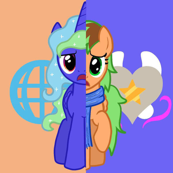 Size: 894x894 | Tagged: safe, artist:skyfallclover, derpibooru import, oc, oc:magic star sparkle, oc:skyfall clover, unofficial characters only, alicorn, pegasus, pony, cutie mark, female, frown, heart, horn, image, jpeg, mare, raised hoof, sad, stars, what my cutie mark is telling me, wings