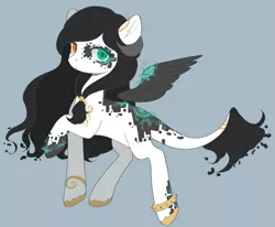 Size: 917x756 | Tagged: safe, artist:nilla_beanie, oc, pegasus, pony, anklet, black mane, black wings, comission, digital, green eye, heterochromia, image, instagram, looking at you, orange eye, png, procreate app, simple background, solo, tron lines