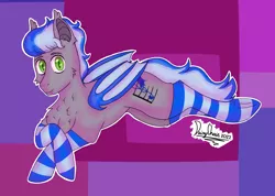 Size: 2048x1460 | Tagged: safe, artist:fluffytailponies, derpibooru import, oc, oc:alex batovsky, unofficial characters only, bat pony, pony, clothes, femboy, image, lying down, male, png, prone, shading, socks, solo, solo male, stallion