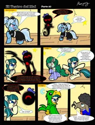 Size: 1024x1344 | Tagged: safe, artist:rammzblood, derpibooru import, cranky doodle donkey, juniper montage, trixie, wallflower blush, ponified, pony, comic, equestria girls ponified, image, jpeg, spanish