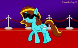 Size: 1920x1200 | Tagged: safe, artist:bobbyjoedudley, derpibooru import, oc, oc:ilovekimpossiblealot, unofficial characters only, pegasus, pony, 2015, carpet, female, image, mare, pegasus oc, png, red carpet, solo, sunglasses, wings