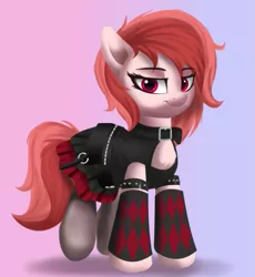 Size: 515x560 | Tagged: safe, artist:joaothejohn, derpibooru import, oc, oc:rose petal, unofficial characters only, earth pony, pony, argyle, arm band, chest window, clothes, collar, female, image, leggings, mare, png, punk, skirt, socks, solo, solo female, spiked armband, tights