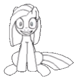 Size: 160x162 | Tagged: safe, artist:doublewbrothers, derpibooru import, pinkie pie, earth pony, pony, black and white, female, grayscale, image, insanity, mare, monochrome, pinkamena diane pie, png, simple background, sitting, smiling, transparent background, youtube link