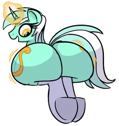 Size: 723x765 | Tagged: suggestive, artist:chespi, derpibooru import, lyra heartstrings, pony, unicorn, butt, butt expansion, clothes, female, growth, image, large butt, magic, plot, png, simple background, socks, solo, solo female, the ass was fat, thigh highs, transparent background, underhoof