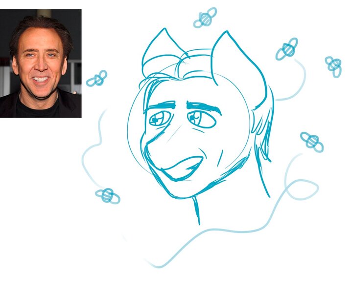 Size: 1291x1080 | Tagged: safe, artist:katputze, derpibooru import, ponified, bee, earth pony, insect, pony, bust, image, jpeg, nicolas cage, sketch, solo