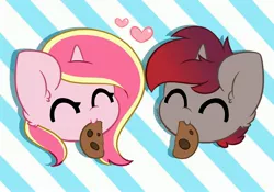 Size: 4096x2869 | Tagged: safe, artist:kittyrosie, derpibooru import, part of a set, oc, oc:rosa flame, unofficial characters only, pony, unicorn, cookie, eating, food, horn, image, jpeg, unicorn oc