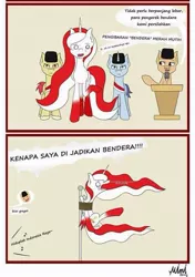 Size: 479x679 | Tagged: safe, derpibooru import, oc, oc:indonisty, ponified, alicorn, earth pony, pony, unicorn, 2 panel comic, colored wings, comic, female, hat, hooves, horn, image, indonesia, indonesian, jpeg, male, mare, nation ponies, signature, stallion, wings