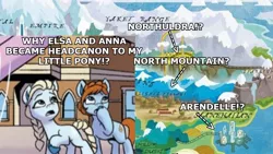 Size: 1280x720 | Tagged: safe, artist:robertsonskywa1, derpibooru import, idw, unnamed character, unnamed pony, earth pony, pony, my little pony: a new generation, spoiler:comic, anna (frozen), arendelle, arrow, coincidence, coincidence i think not, comic, crystal mountains, disney, elsa, frozen (movie), g5, headcanon, image, jpeg, manehattan, map of equestria, mystery, north mountain, northuldra, photo, text, theory, yaket range