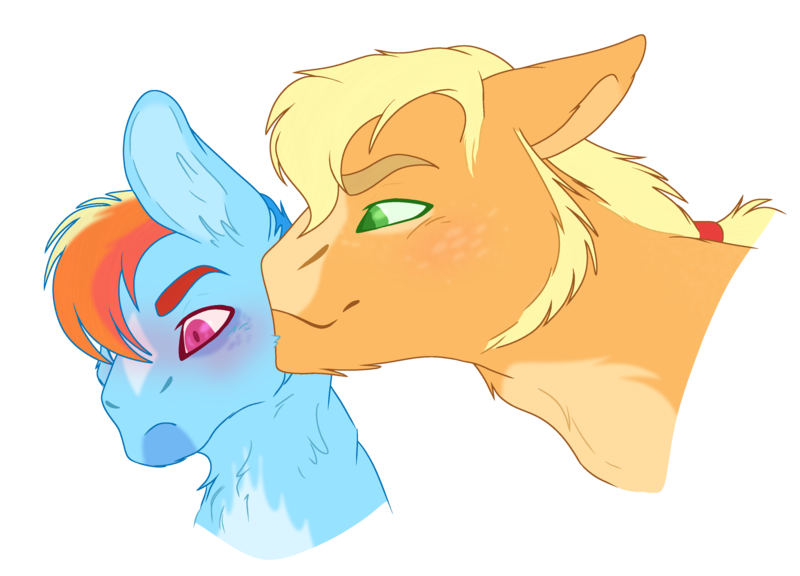 Size: 3511x2528 | Tagged: safe, artist:aeromercury, derpibooru import, applejack, rainbow dash, earth pony, pegasus, pony, appledash, blushing, bust, duo, female, image, lesbian, png, shipping, simple background, transparent background