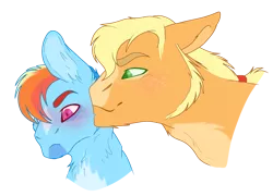 Size: 3511x2528 | Tagged: safe, artist:aeromercury, derpibooru import, applejack, rainbow dash, earth pony, pegasus, pony, appledash, blushing, bust, duo, female, image, lesbian, png, shipping, simple background, transparent background