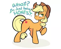 Size: 1594x1290 | Tagged: safe, artist:extradan, derpibooru import, applejack, earth pony, image, png, simple background, solo, text, white background