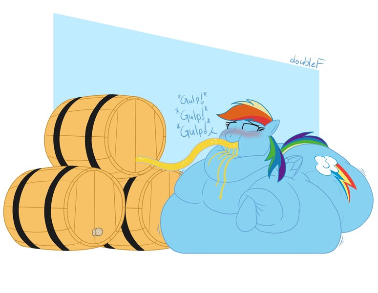 Size: 2053x1591 | Tagged: suggestive, artist:doublef-returns, derpibooru import, rainbow dash, pegasus, pony, cider, cider dash, cider inflation, fat, image, jpeg, morbidly obese, obese, solo, that pony sure does love cider, weight gain