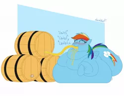 Size: 2053x1591 | Tagged: suggestive, artist:doublef-returns, derpibooru import, rainbow dash, pegasus, pony, cider, cider dash, cider inflation, fat, image, jpeg, morbidly obese, obese, solo, that pony sure does love cider, weight gain