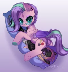 Size: 3000x3150 | Tagged: safe, artist:monstrum_666, derpibooru import, oc, pony, big eyes, body pillow, clothes, cute, cute pony, glasses, hug, image, jpeg, panties, pillow, pillow hug, purple, underwear, wings