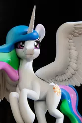 Size: 4000x6000 | Tagged: safe, artist:shuxer59, derpibooru import, princess celestia, alicorn, pony, absurd resolution, black background, female, figurine, hooves, horn, image, mare, photo, png, simple background, smiling, solo, spread wings, statue, wings