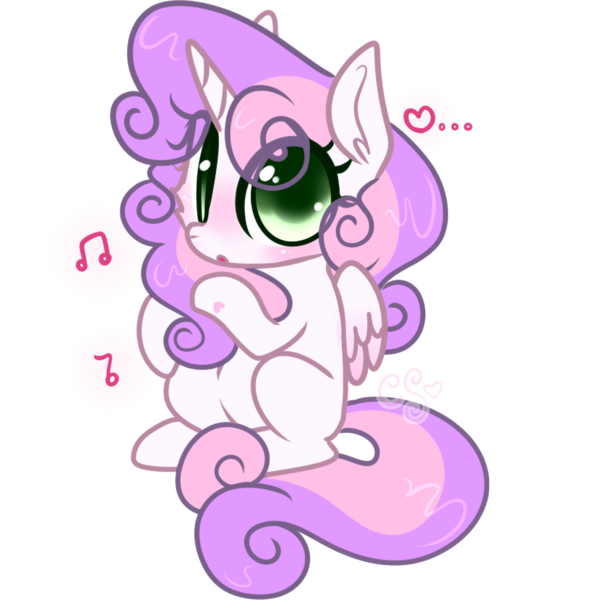 Size: 1506x1506 | Tagged: safe, artist:computershits, derpibooru import, sweetie belle, alicorn, pony, alicornified, blushing, ear fluff, eye clipping through hair, female, filly, foal, heart, image, lightly watermarked, looking at you, music notes, png, race swap, simple background, sitting, solo, surprised, sweetiecorn, transparent background, watermark