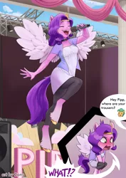 Size: 2480x3508 | Tagged: safe, artist:pwnagespartan, derpibooru import, hitch trailblazer, pipp petals, anthro, pegasus, unguligrade anthro, blushing, clothes, eyes closed, g5, image, microphone, png, singing