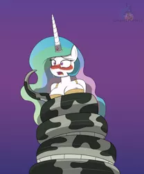 Size: 2875x3450 | Tagged: suggestive, artist:lunahazacookie, derpibooru import, princess celestia, alicorn, anthro, snake, breasts, cleavage, clothes, coils, horn, horn ring, image, implied nightmare moon, jewelry, kaa, nudity, png, ring, squeezing, underwear, watermark