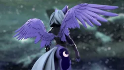 Size: 3840x2160 | Tagged: suggestive, alternate angle, alternate version, artist:kelpiemoonknives, derpibooru import, princess luna, alicorn, anthro, pony, 3d, armor, ass, butt, depth of field, female, high-cut clothing, image, jpeg, mare, moonbutt, s1 luna, solo, solo female, space, spread wings, stars, unconvincing armor, wings