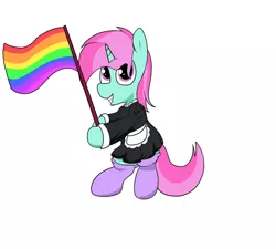 Size: 2000x1800 | Tagged: safe, artist:amateur-draw, derpibooru import, oc, oc:belle boue, unofficial characters only, pony, unicorn, clothes, crossdressing, dress, image, lgbt, maid, male, png, pride flag, pride month, proud, simple background, solo, stallion, white background
