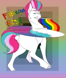 Size: 2380x2788 | Tagged: safe, artist:inisealga, derpibooru import, zipp storm, pegasus, pony, g5, abstract background, colored wings, commission, female, folded wings, gay pride flag, image, jpeg, mare, mouthpiece, multicolored hair, multicolored mane, multicolored tail, multicolored wings, pride, pride flag, tail, wings, ych result, your character here