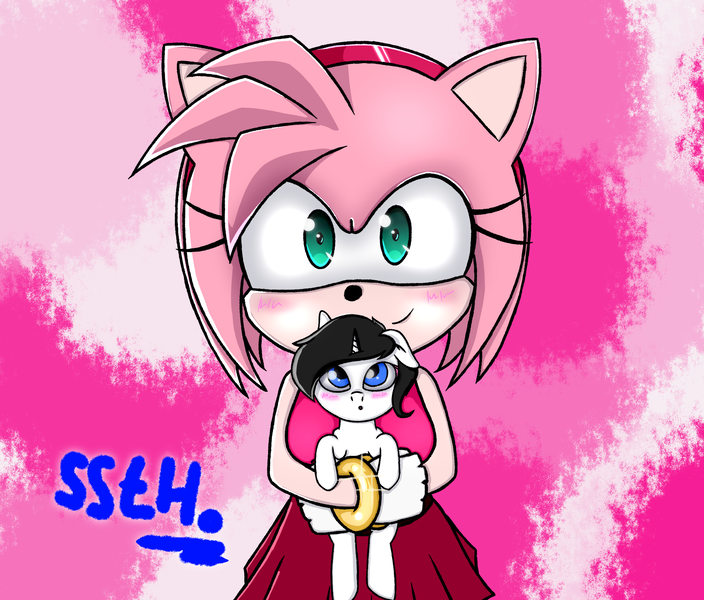 Size: 2130x1815 | Tagged: safe, artist:supershadow_th, derpibooru import, oc, oc:lutecia, unicorn, amy rose, image, png, sonic the hedgehog (series)