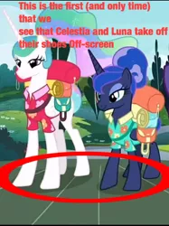 Size: 479x640 | Tagged: safe, derpibooru import, edit, edited screencap, screencap, princess celestia, princess luna, alicorn, between dark and dawn, season 9, spoiler:s09, alternate hairstyle, barehoof, clothes, female, hairband, hawaiian shirt, image, jpeg, ponytail, royal sisters, shirt, siblings, sisters