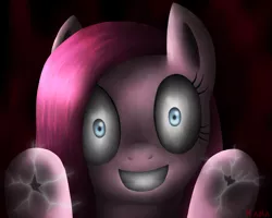Size: 1000x800 | Tagged: grimdark, artist:shad0w-galaxy, pinkie pie, earth pony, pony, breaking the fourth wall, cracking, female, fourth wall, image, jpeg, looking at you, mare, pinkamena diane pie, shrunken pupils, smiling
