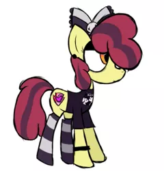 Size: 641x667 | Tagged: safe, artist:alandisc, derpibooru import, apple bloom, earth pony, pony, bow, bracelet, clothes, emo, emobloom, eyelashes, eyeliner, female, hair bow, image, jewelry, makeup, my chemical romance, older, older apple bloom, png, simple background, socks, solo, stockings, striped socks, tail, teenager, thigh highs, three cheers for sweet revenge, two toned mane, two toned tail, white background