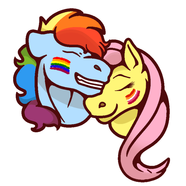 Size: 720x720 | Tagged: safe, artist:stallionoid, derpibooru import, fluttershy, rainbow dash, pegasus, pony, 2020, cute, duo, eyes closed, face paint, female, floppy ears, flutterdash, gritted teeth, headcanon, image, lesbian, lesbian pride flag, mare, png, pride, pride flag, sexuality headcanon, shipping, simple background, smiling, teeth, transparent background