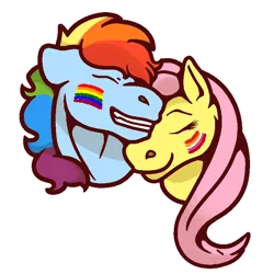 Size: 720x720 | Tagged: safe, artist:stallionoid, derpibooru import, fluttershy, rainbow dash, pegasus, pony, 2020, cute, duo, eyes closed, face paint, female, floppy ears, flutterdash, gritted teeth, headcanon, image, lesbian, lesbian pride flag, mare, png, pride, pride flag, sexuality headcanon, shipping, simple background, smiling, teeth, transparent background