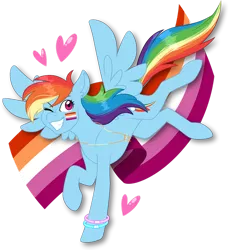 Size: 1280x1398 | Tagged: safe, artist:hazardous-andy, derpibooru import, rainbow dash, pegasus, pony, 2021, bracelet, face paint, female, flying, gritted teeth, headcanon, heart, image, jewelry, lesbian, looking at you, looking back, looking back at you, mare, necklace, one eye closed, png, pride, pride flag, sexuality headcanon, simple background, solo, spread wings, teeth, transparent background, wings, wink