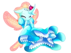 Size: 4000x3000 | Tagged: safe, artist:phoenixperegrine, ocellus, changedling, changeling, blushing, clothes, cute, diaocelles, digital art, dress, eyes closed, female, image, jewelry, patreon, patreon exclusive, patreon reward, png, simple background, smiling, solo, tiara, transparent background, underhoof