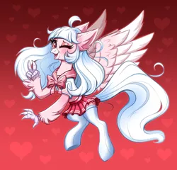 Size: 3772x3616 | Tagged: safe, artist:confetticakez, derpibooru import, oc, oc:ophelia, unofficial characters only, classical hippogriff, hippogriff, clothes, cute, fluffy, heart, hippogriff oc, image, pink, png, school uniform, solo