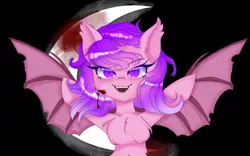 Size: 3780x2362 | Tagged: semi-grimdark, artist:yuerain sparkle, derpibooru import, oc, oc:candlelight warmth, unofficial characters only, bat pony, pony, bat wings, belly button, blood, chest fluff, crescent moon, female, image, looking at you, mare, moon, png, wings
