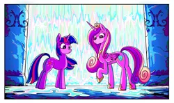 Size: 6423x3808 | Tagged: safe, artist:jowybean, derpibooru import, princess cadance, twilight sparkle, alicorn, pony, unicorn, comic:the princess of love, duo, duo female, female, high res, image, png, sisters-in-law, unicorn twilight, waterfall